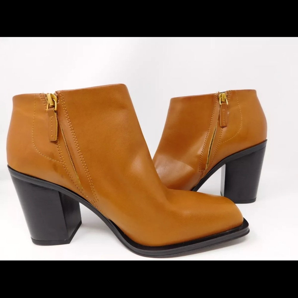 Franco Sarto Women's Boots Vivica Ankle Booties Tan Square Toe Block Heel Sz 8.5